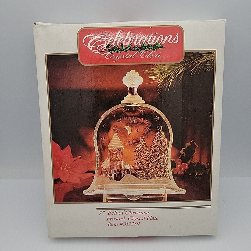 Celebrations Crystal Clear Bell Of Christmas 7 Frosted Plate 312289 NIB